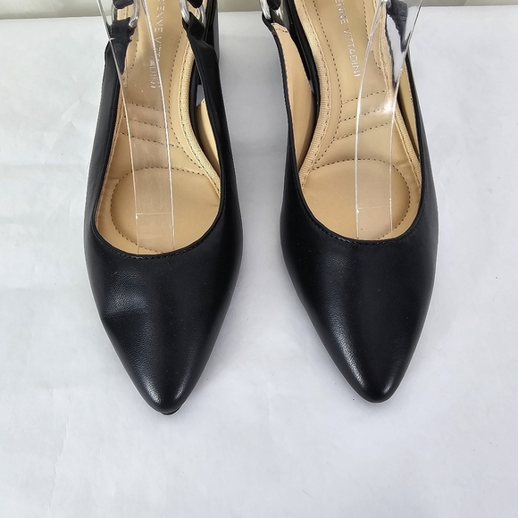 Adrienne Vittadini Black Leather Pointed Toe Sling Back Block Heel Size 7.5 - Picture 5 of 12